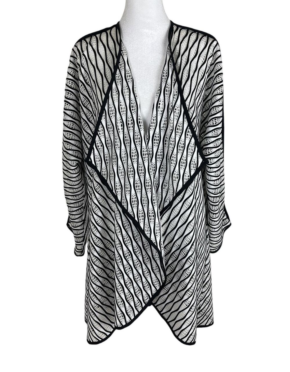 IC By Connie K Open Waterfall Drape Cardigan Black White Minimalist Size XL
